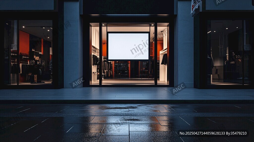 夜晚服装店敞亮的橱窗