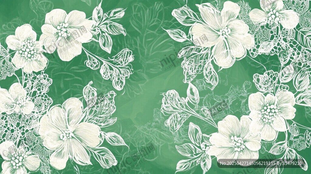 绿底白花精致花卉图案