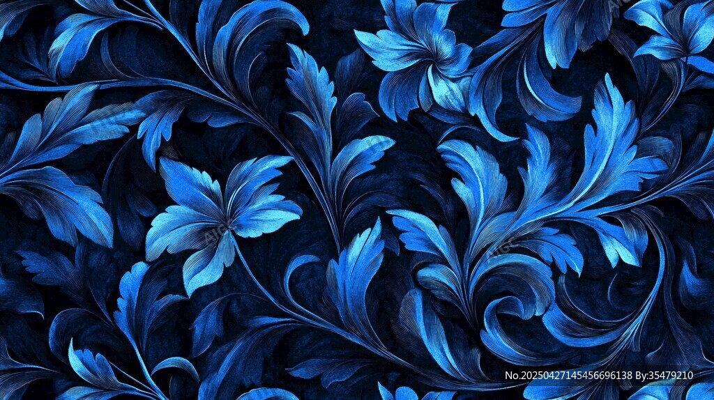 深蓝花卉锦纹图案纹理