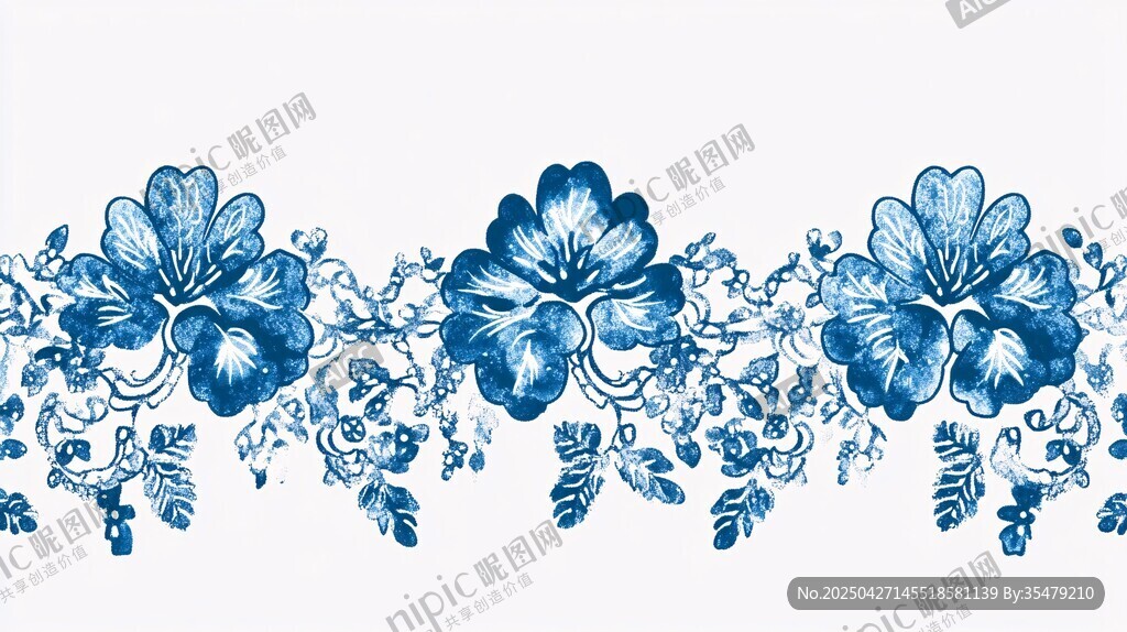 蓝花花卉边饰图案设计