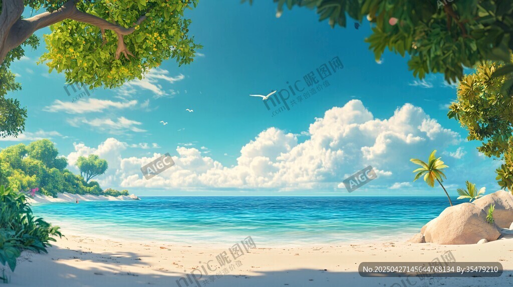 夏日海滨的静谧自然风光