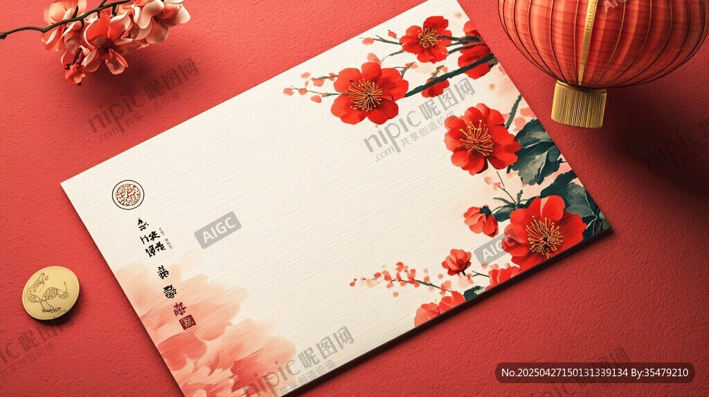 中式花卉贺卡喜庆氛围浓