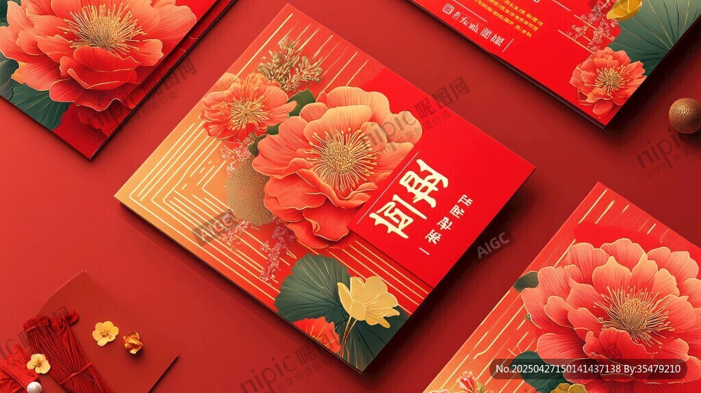 喜庆中式牡丹红包套装