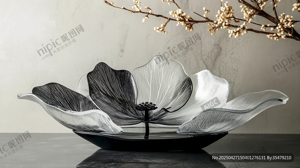 水墨风莲花造型艺术果盘