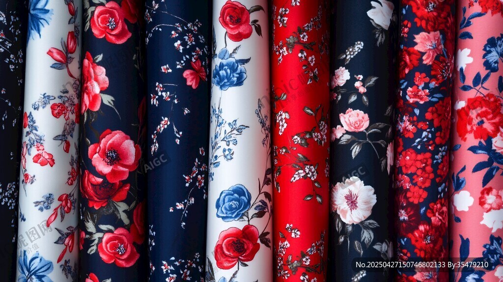 多彩花卉图案布料展示