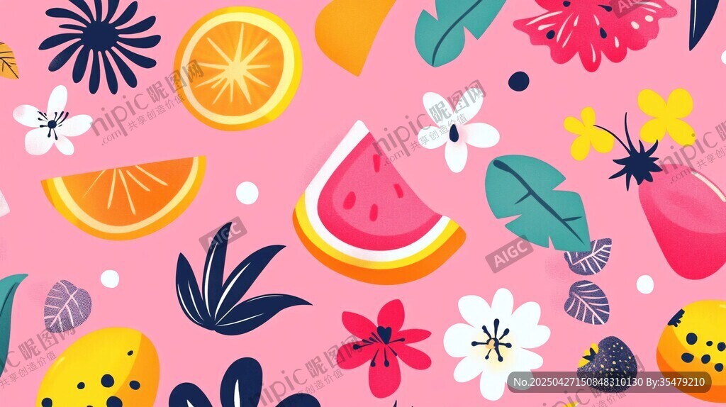 夏日缤纷水果花卉插画