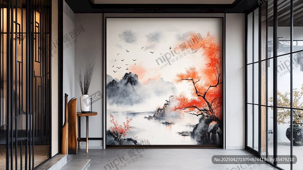 中式水墨风玄关装饰画