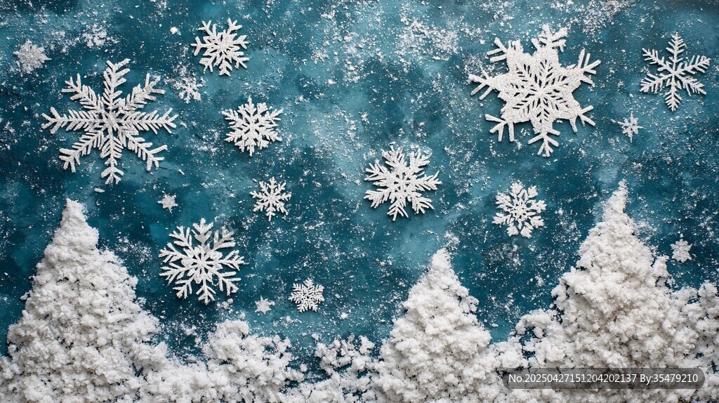 冬日雪景中的雪花与雪树