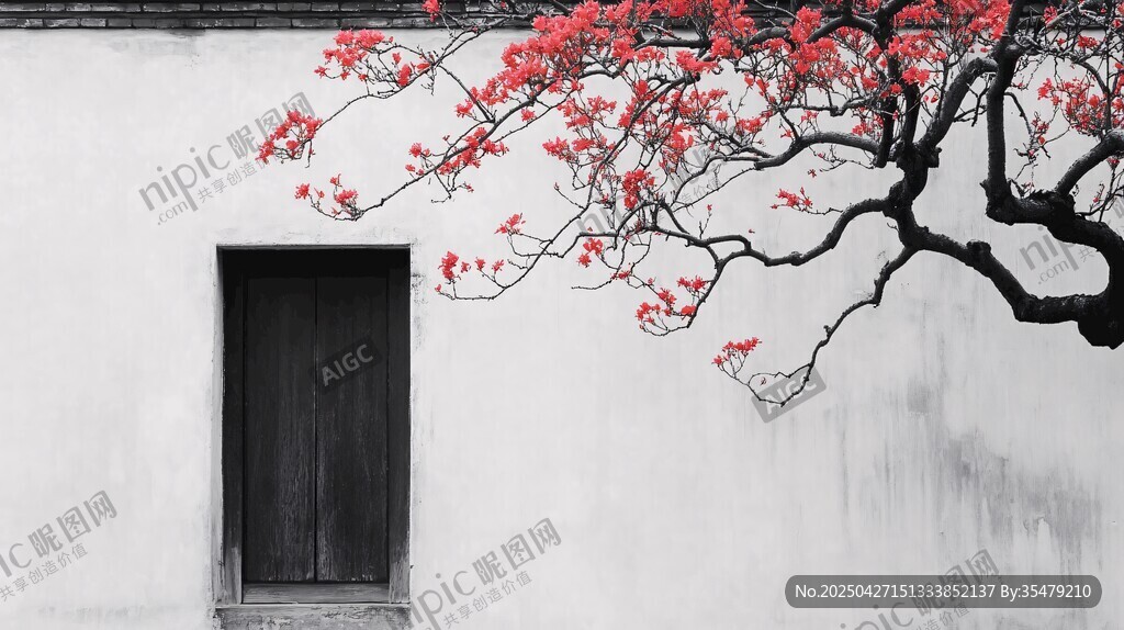 白墙红枝 中式雅致景致