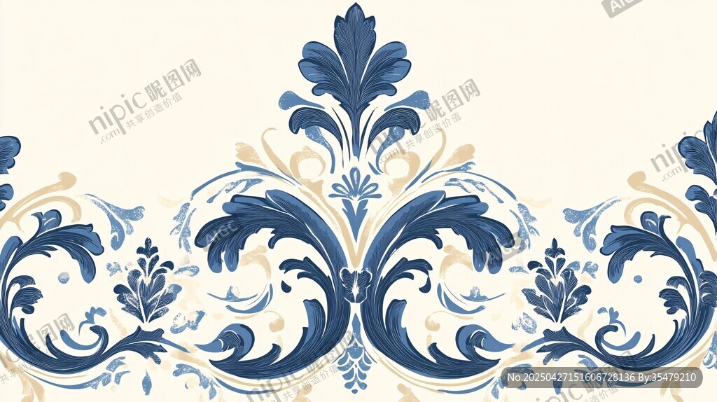 欧式蓝白经典花纹图案