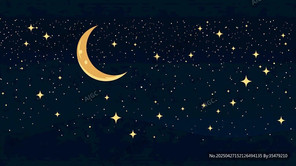 梦幻夜空下的新月与繁星