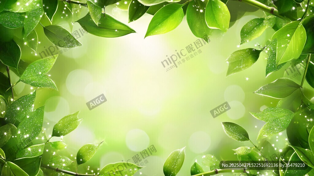 绿叶环绕的清新梦幻背景