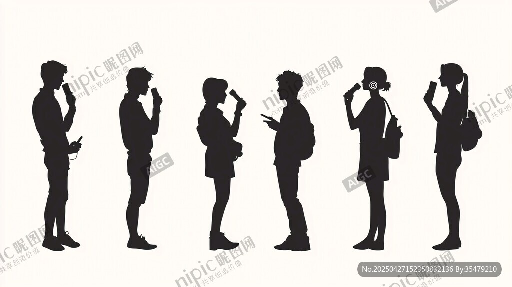 青少年使用手机姿态剪影