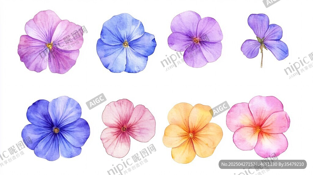 多彩手绘花朵水彩插画