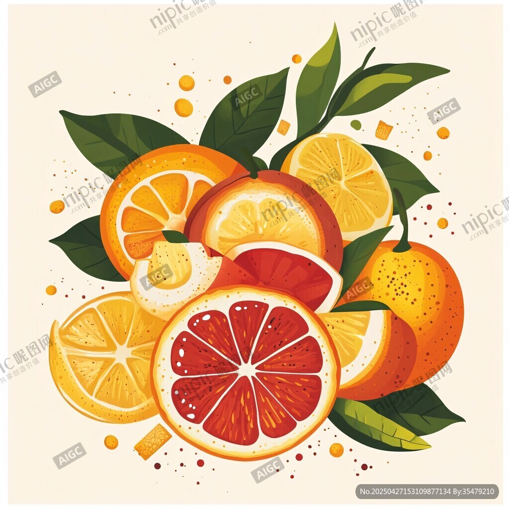 柑橘类水果插画