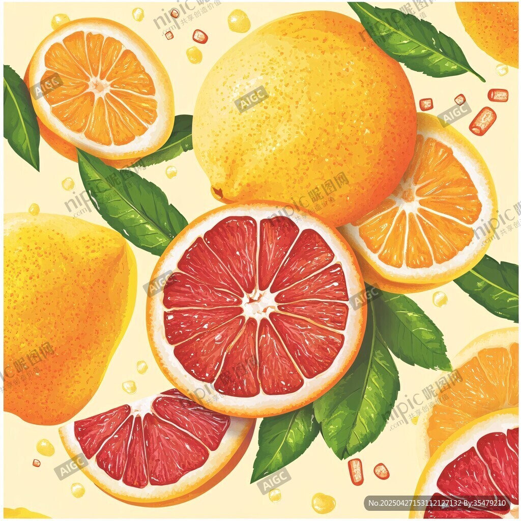 清新柑橘插画 色彩鲜艳