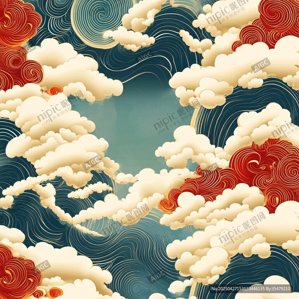 中式云纹海浪祥瑞背景图