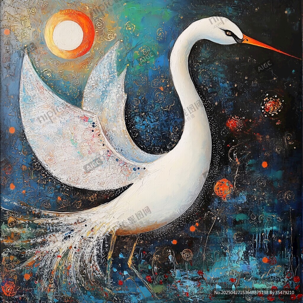 梦幻白鸟于星空太阳下