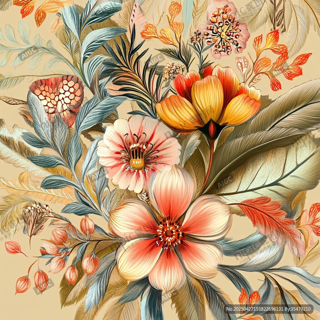 复古风花卉图案插画