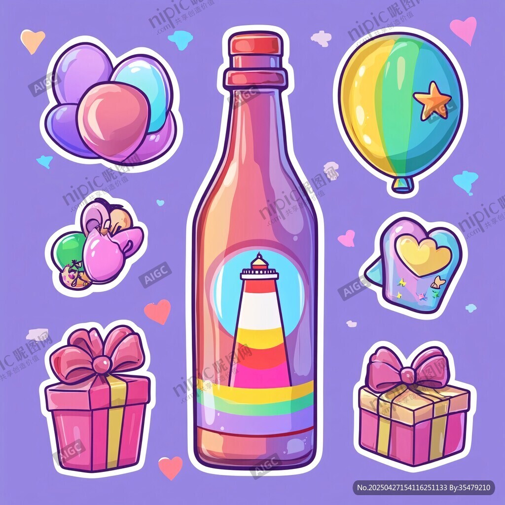 彩色瓶与节庆元素插画