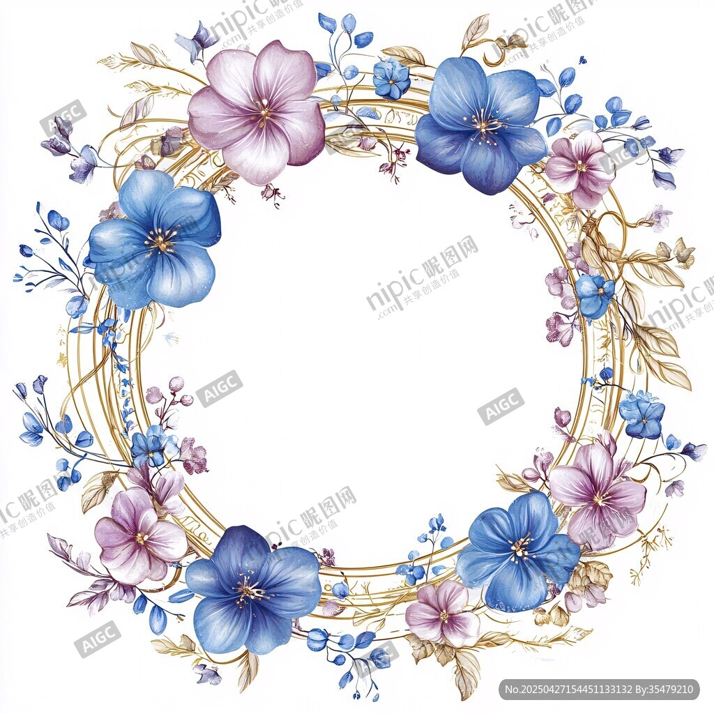 蓝紫花卉组成的精美花环