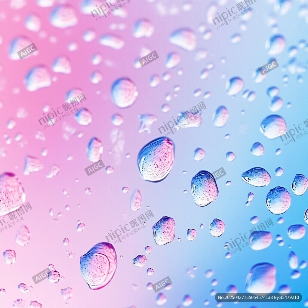梦幻渐变背景上的晶莹水滴