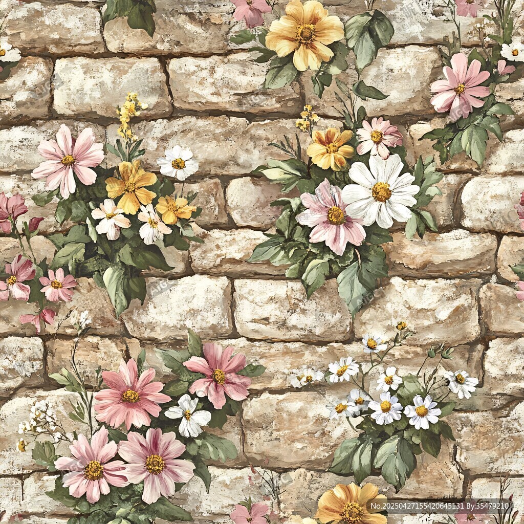 石墙花卉壁纸图案设计