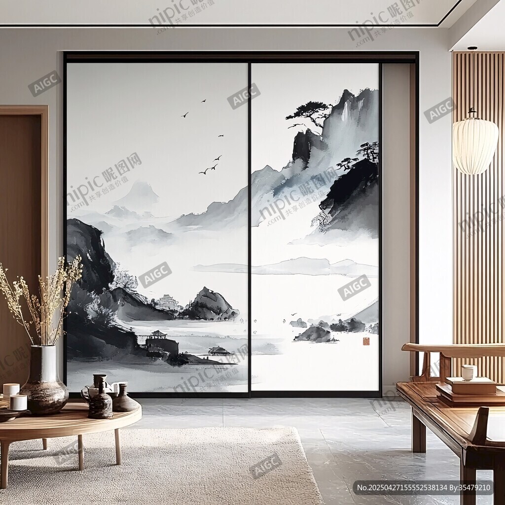 中式水墨山水移门设计