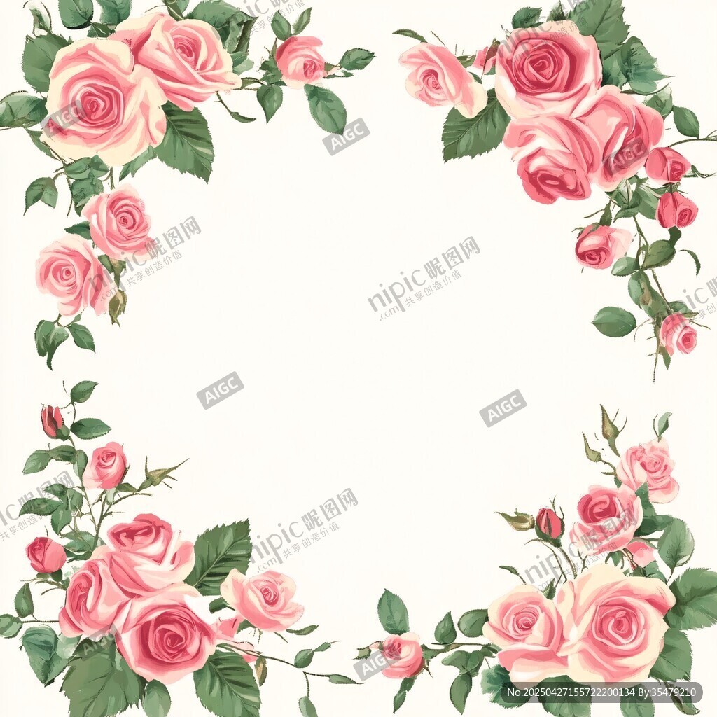 粉色玫瑰花卉装饰边框