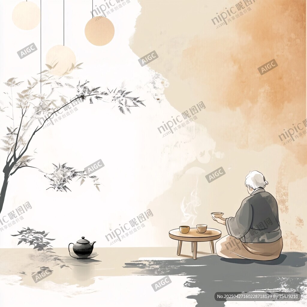 老人静享中式品茶时光