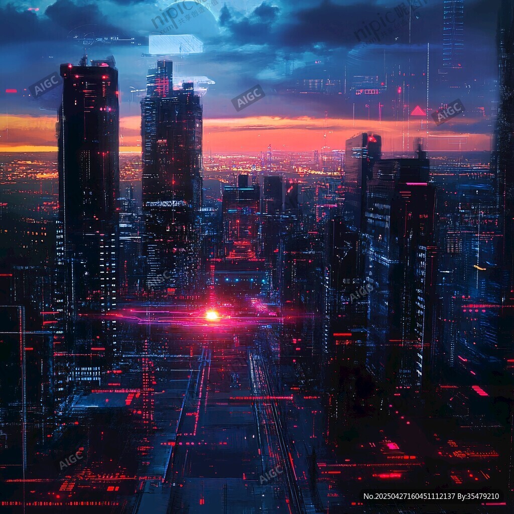 未来都市夜景的科技幻景