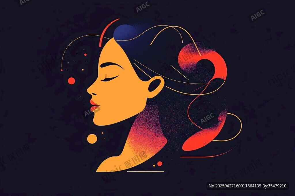 梦幻星空下的柔美女性侧影
