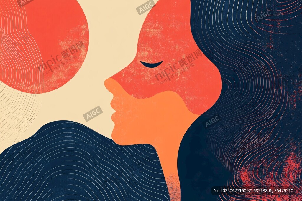 梦幻女性侧脸与抽象元素