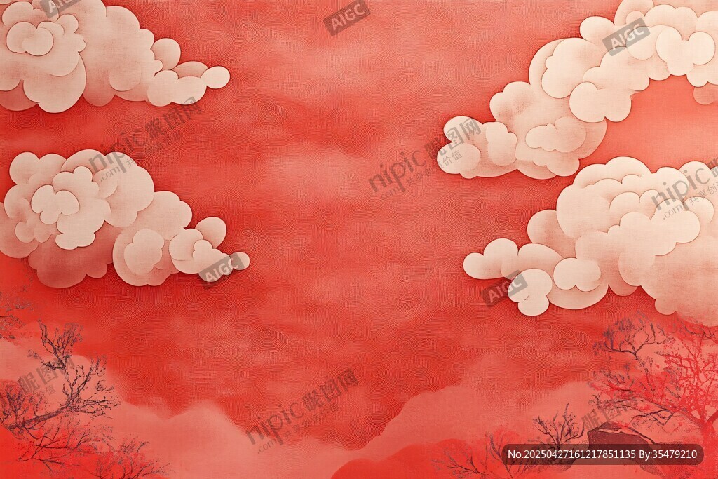 红韵云海中式古风背景图