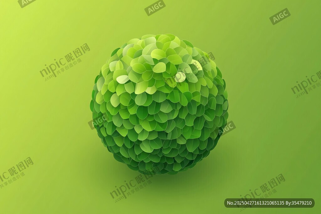 绿色叶片构成的立体圆球