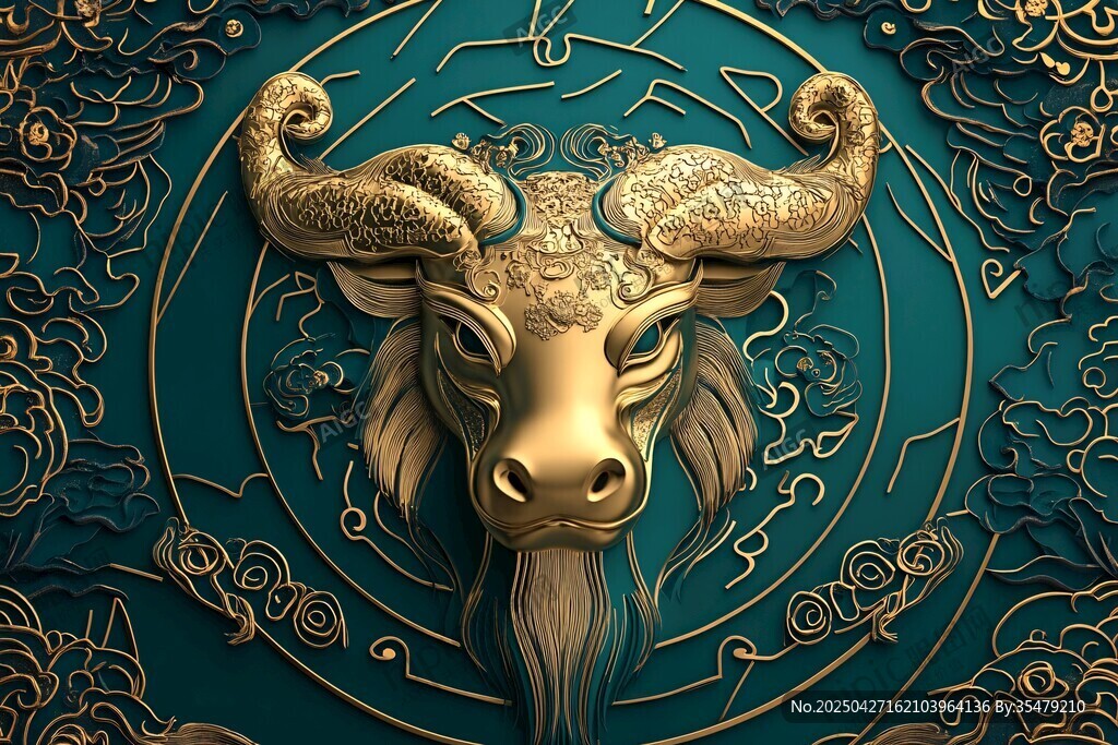 金色牛首中式祥瑞图案