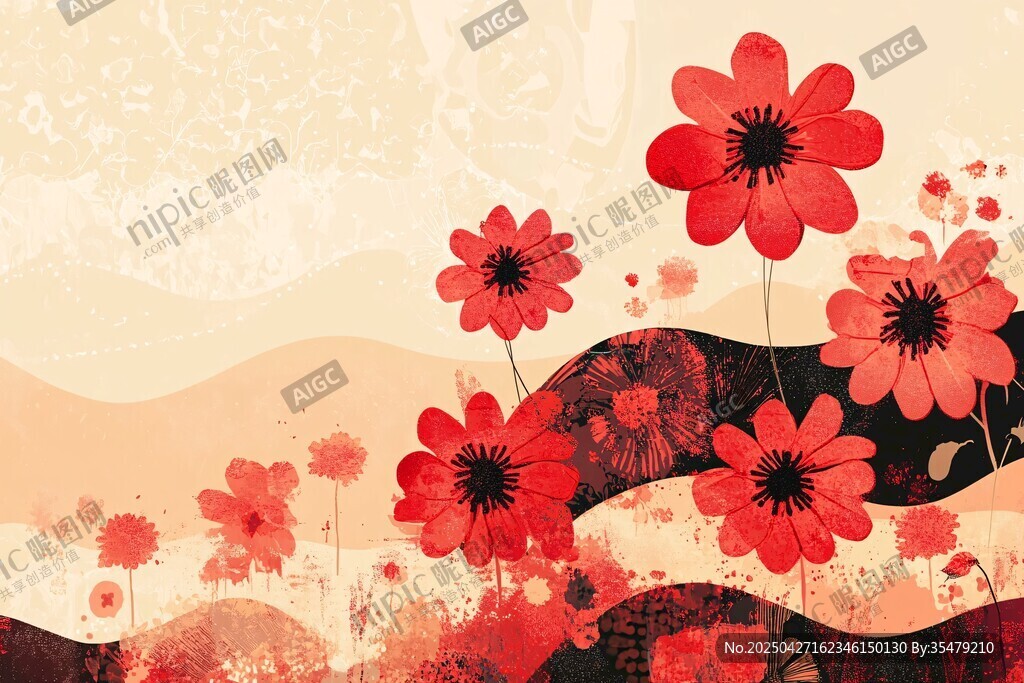 复古风红色花卉背景图