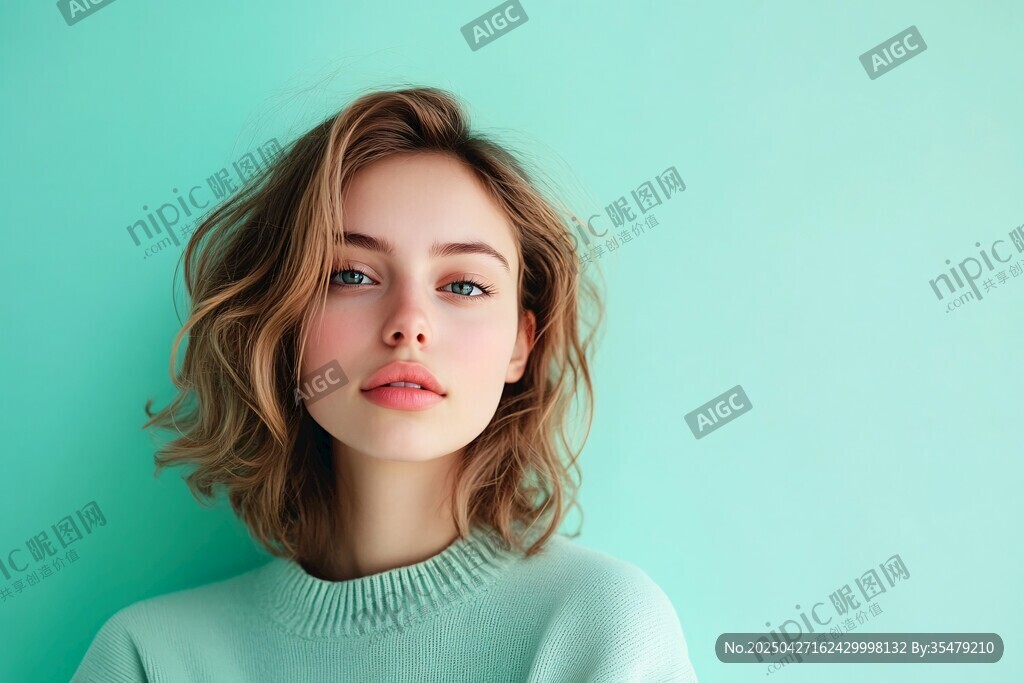 浅绿色毛衣的气质女孩