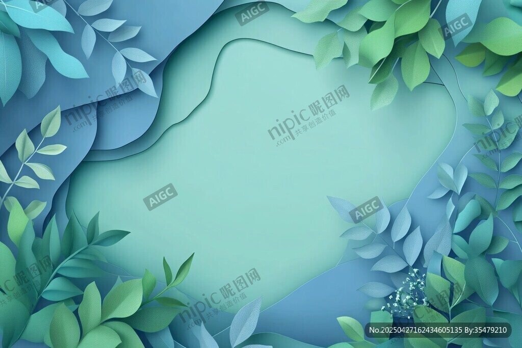 清新绿叶剪纸风背景图