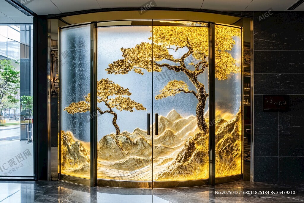 金色松景旋转门艺术设计