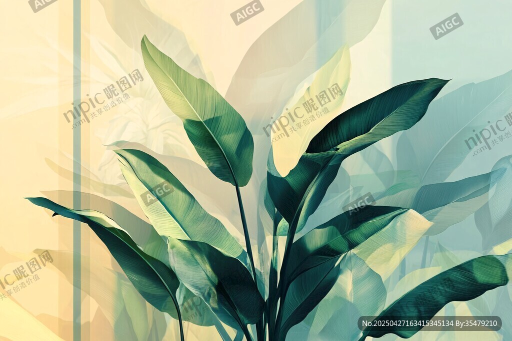清新绿植光影艺术画面