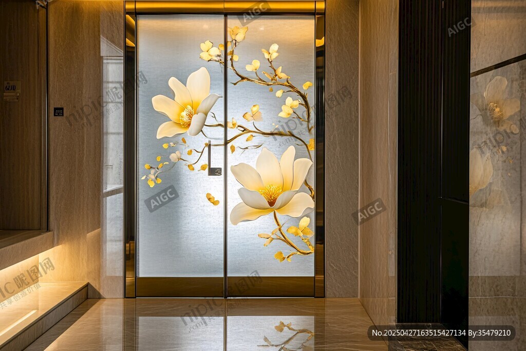 玉兰花玻璃门 精致入户景