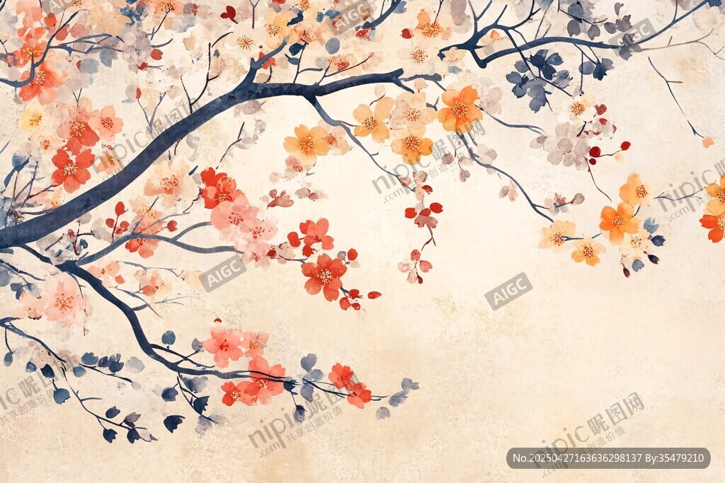 水墨春花图