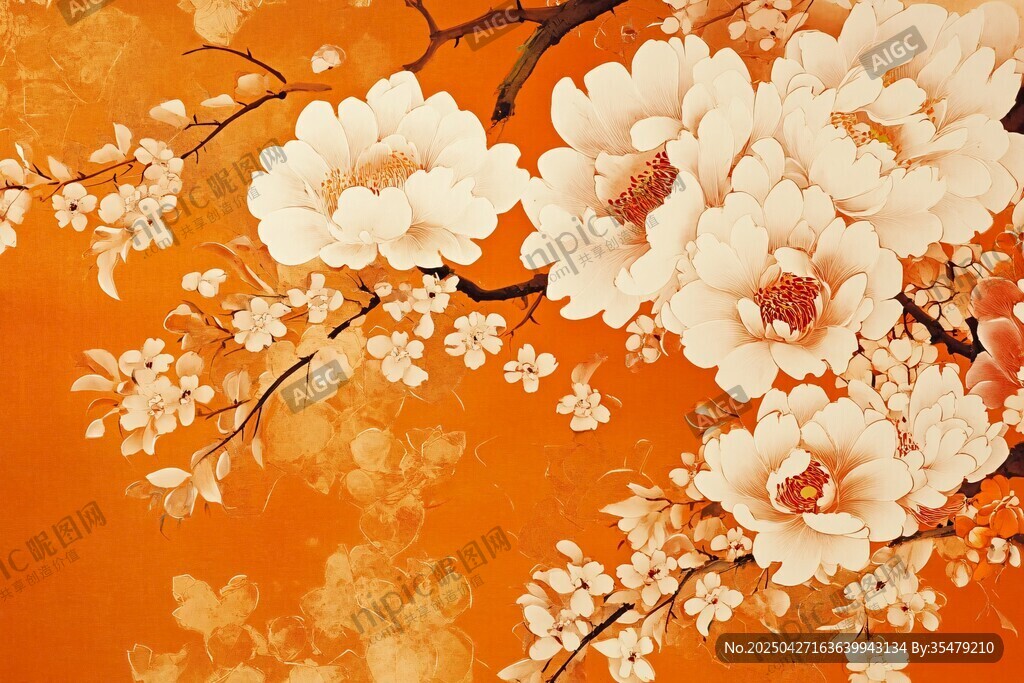 橙底繁花图