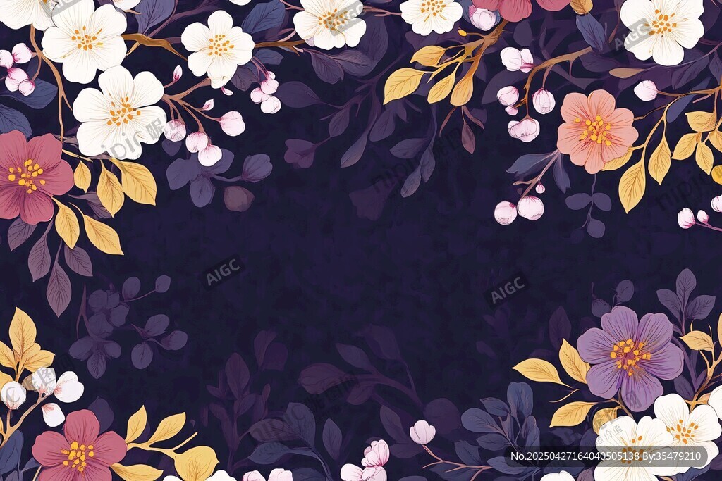 深蓝色背景花卉装饰图案