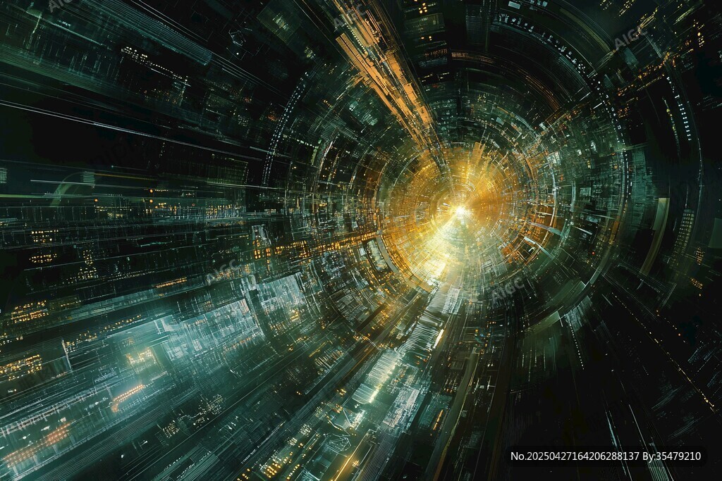 未来科技感的炫彩数字隧道