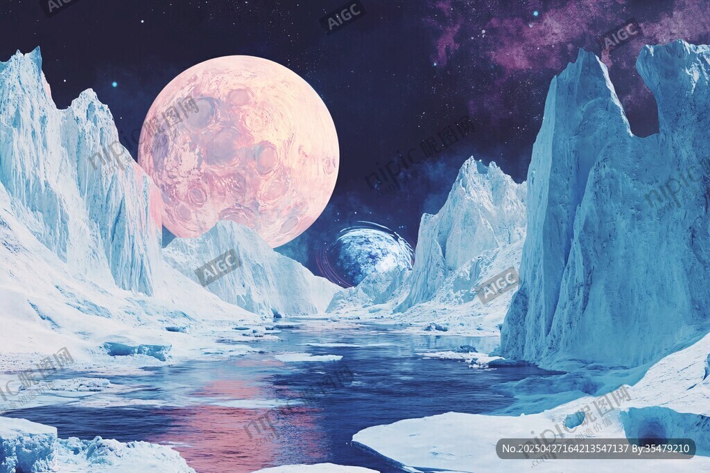 梦幻冰雪星球月夜景观