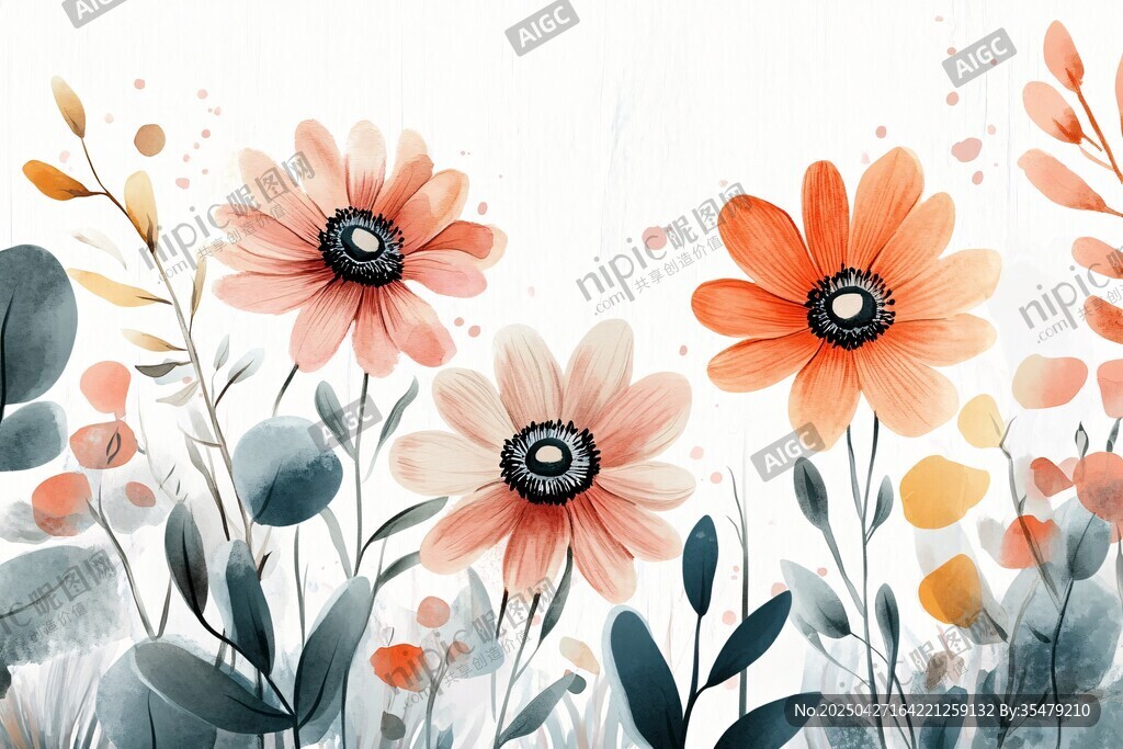 水彩花卉插画 烂漫花朵绽放