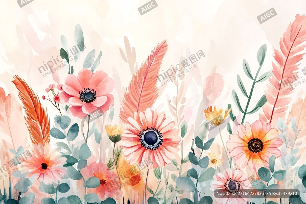 梦幻花卉插画 清新自然风