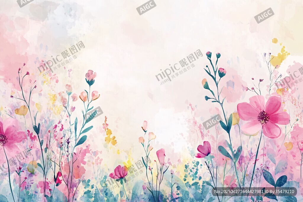 梦幻水彩花卉背景图